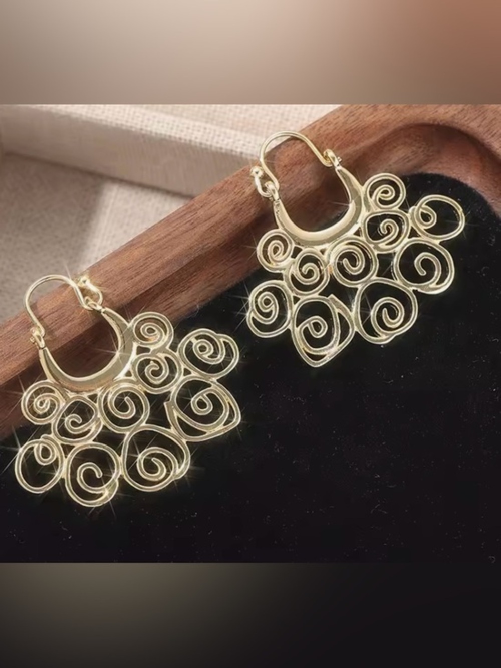 New Ornate Gold Swirl Hoops